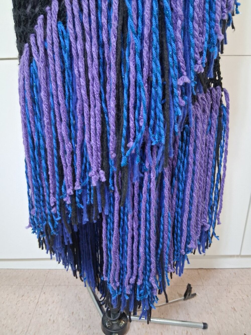 Boho Black with Royal Blue - Purple - Black Super Fringe Shawl - Picture 5 of 12